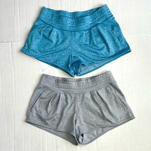 TWO EUC Zella workout/athletic shorts w/ pockets, blue & gray/2 for less than 1!